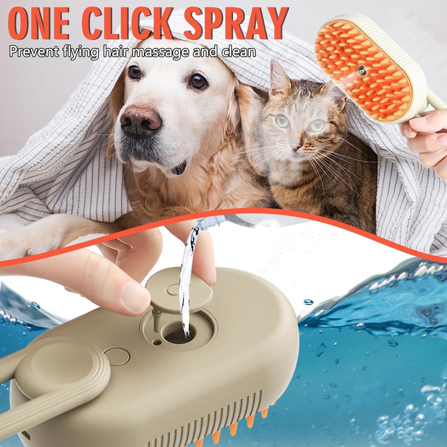 Steam Brush For Pets - Buy 1 Get 1 -  One-Touch Spray Pet Hair Removal Tool 360Rotating Handle