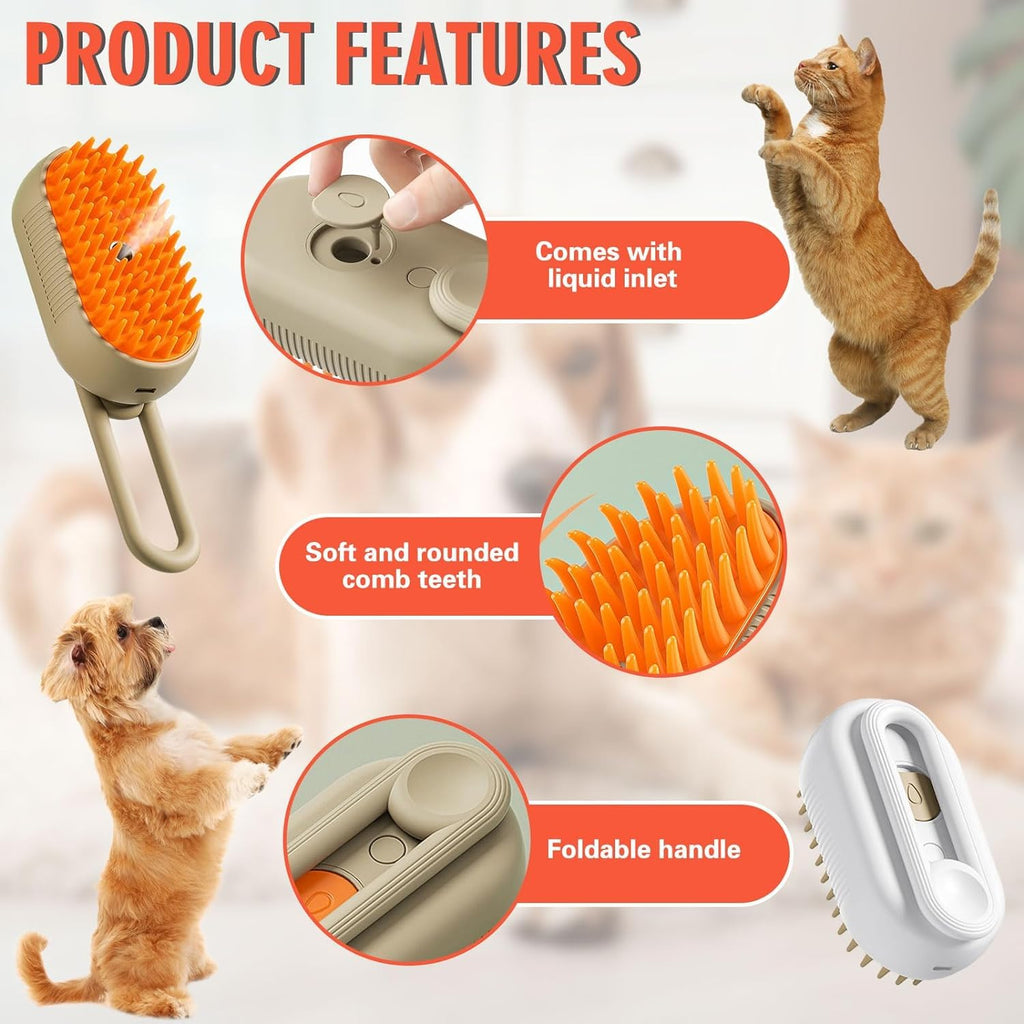 Steam Brush For Pets - Buy 1 Get 1 -  One-Touch Spray Pet Hair Removal Tool 360Rotating Handle